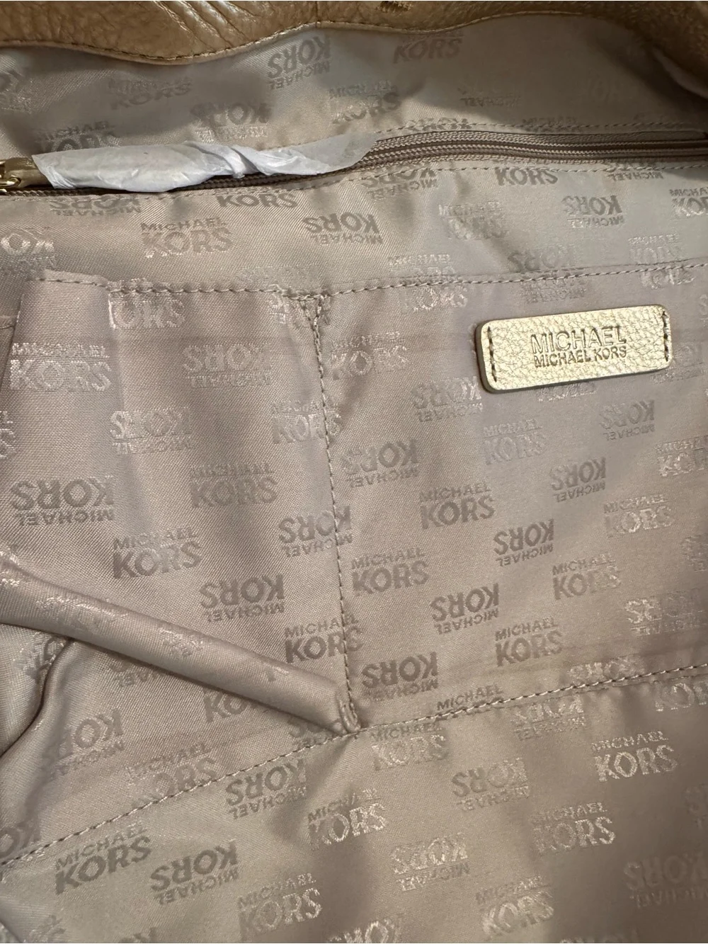 Michael Kors Gold Metallic Pebbled Leather Tote Bag Wallet Set NWOT Chain Accent